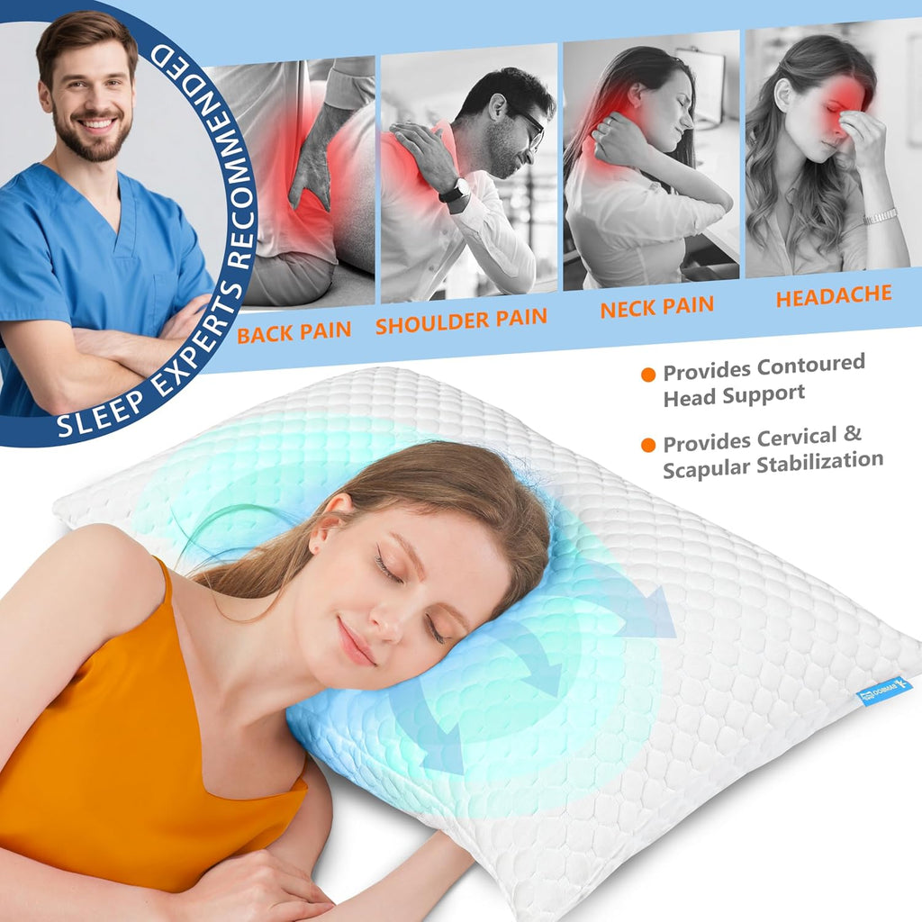 Cooling Pillows King Size Set of 2, Adjustable Memory Foam Pillows | Firm/Soft Cooling Bed Pillows for