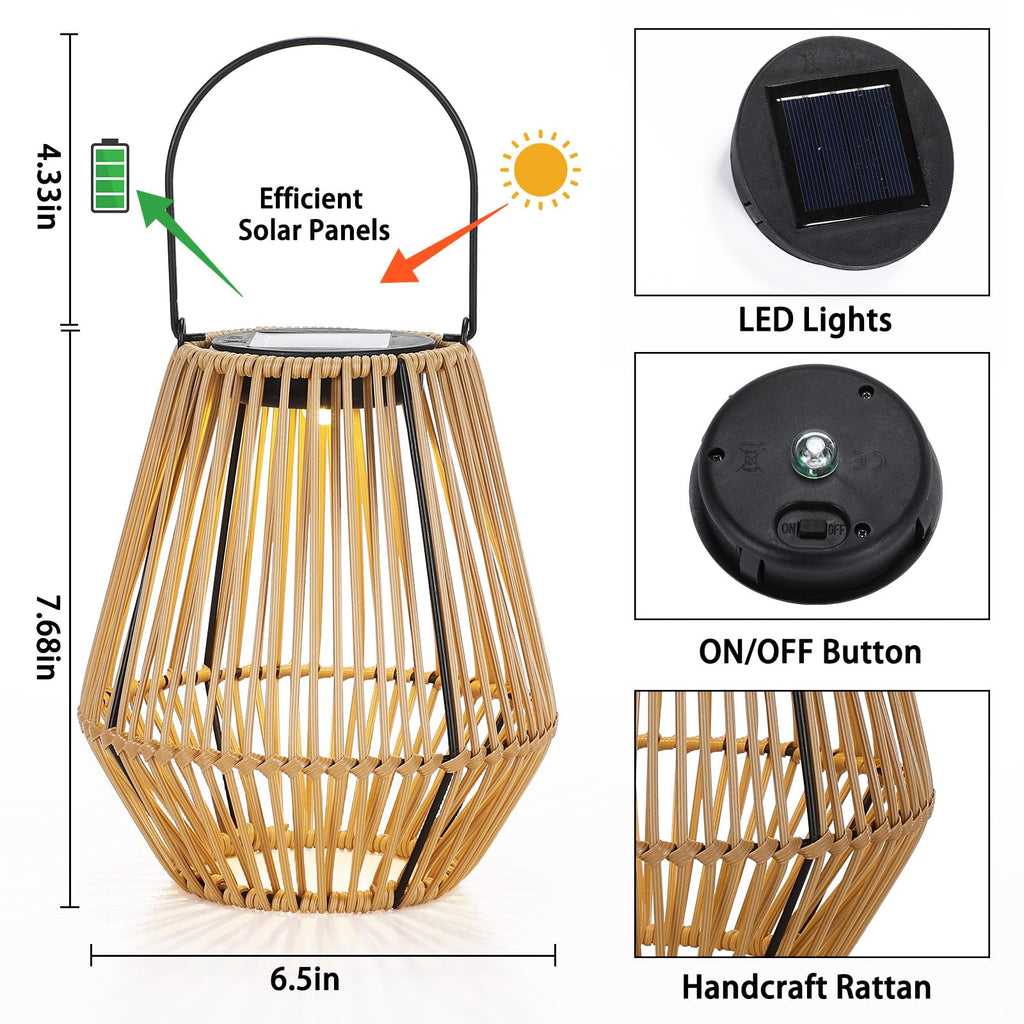 4 Pack Solar Lantern Outdoor Waterproof Rattan, Square