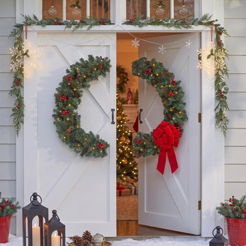 35 Inch Double Door Cordless Wreath, Pre-lit