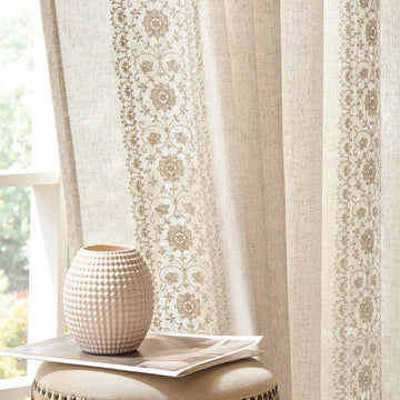 Weslie Boho Curtains for Bedroom Ivory Vintage Floral Farmhouse Curtains 72 Inches Long Linen Drapes for Living Room