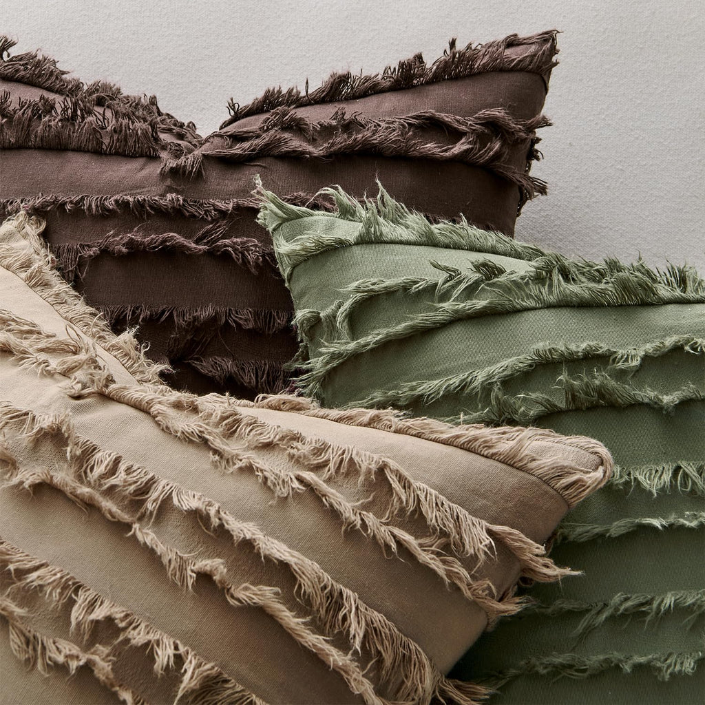 Boho Linen Striped Throw Pillow Covers 18x18, Dark Brown
