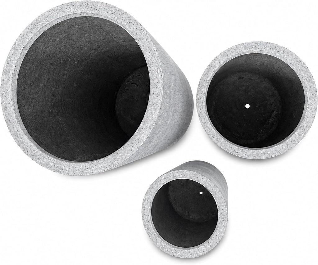 Set of 3 Tall Cylinder Polystone Indoor/Outdoor Planters, Gray