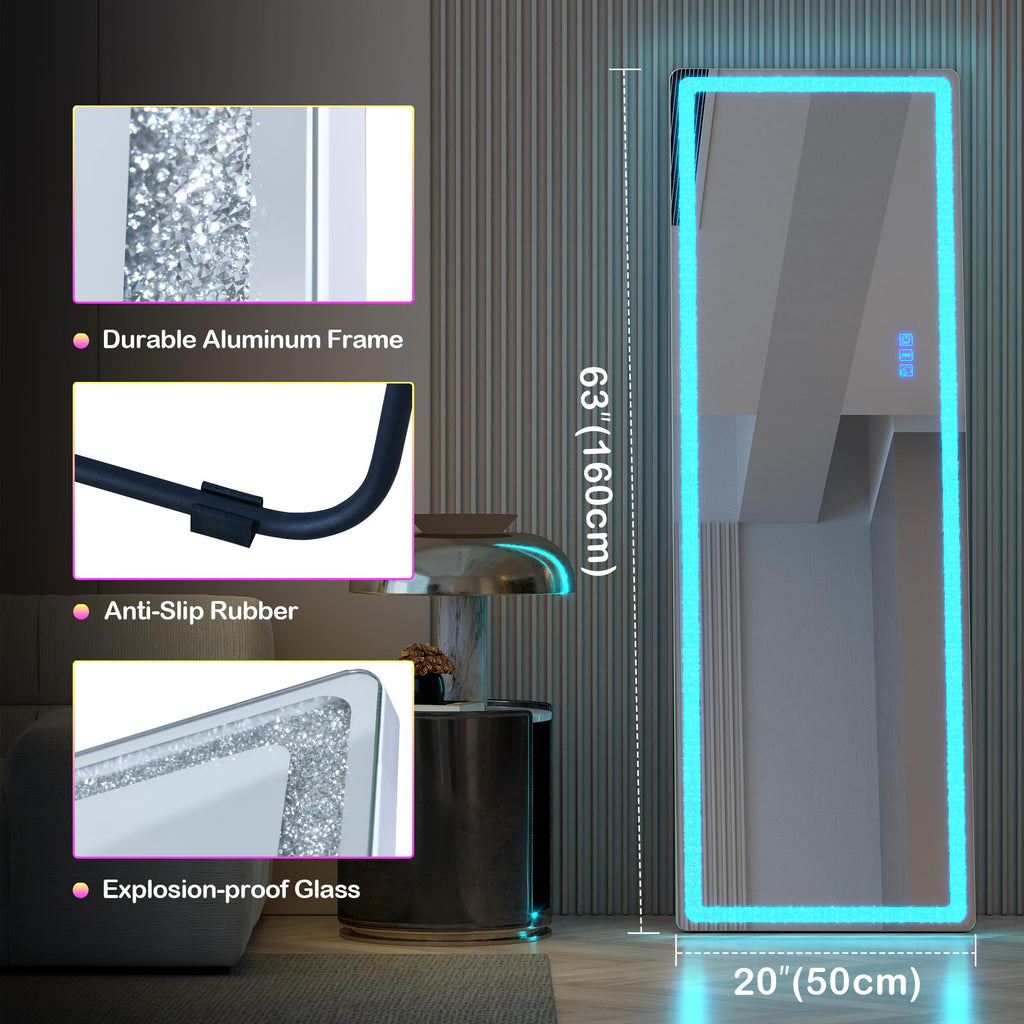 63 x 20 in Full Length Mirror with LED Lights, RGB Lighting, White