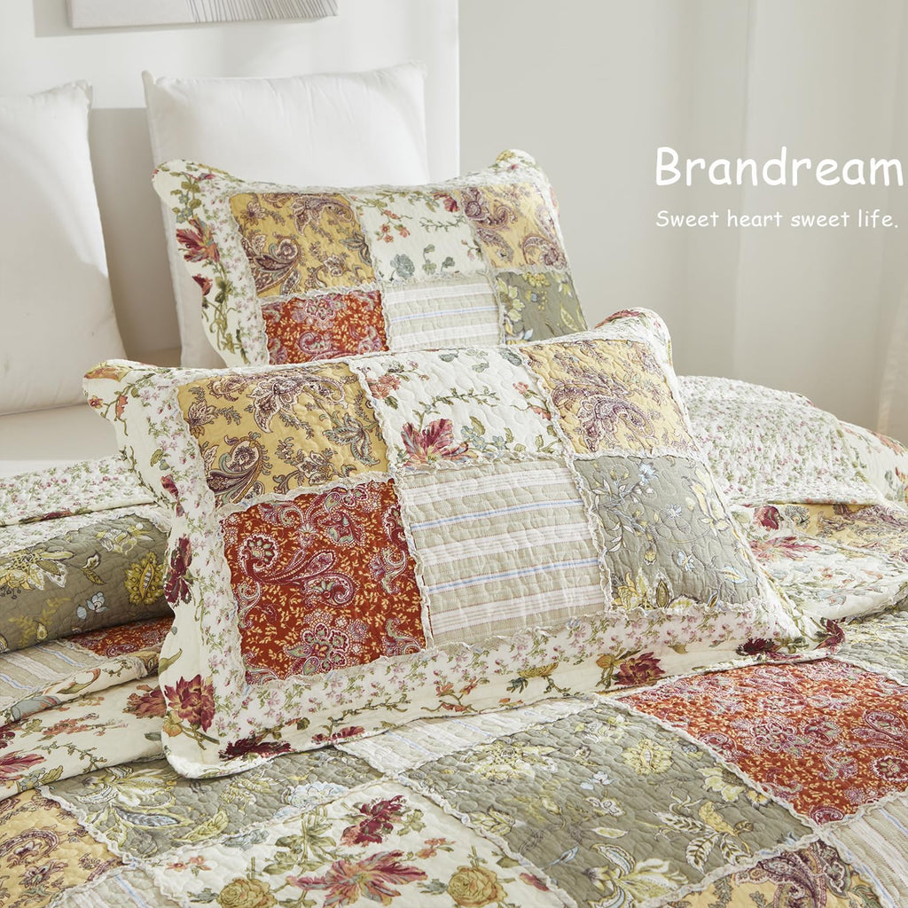 Quilt Set Cotton Farmhouse Patchwork Quilts American Country Quilted Comforter Set 3-Piece