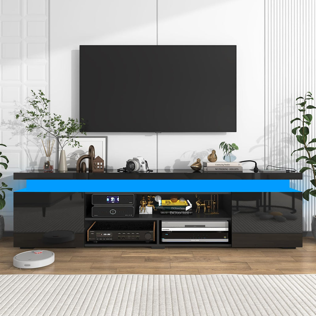 LED TV Stand for 85 Inch TV, Modern TV Stand with Power Outlet, High Gloss TV Console Entertainment Center with