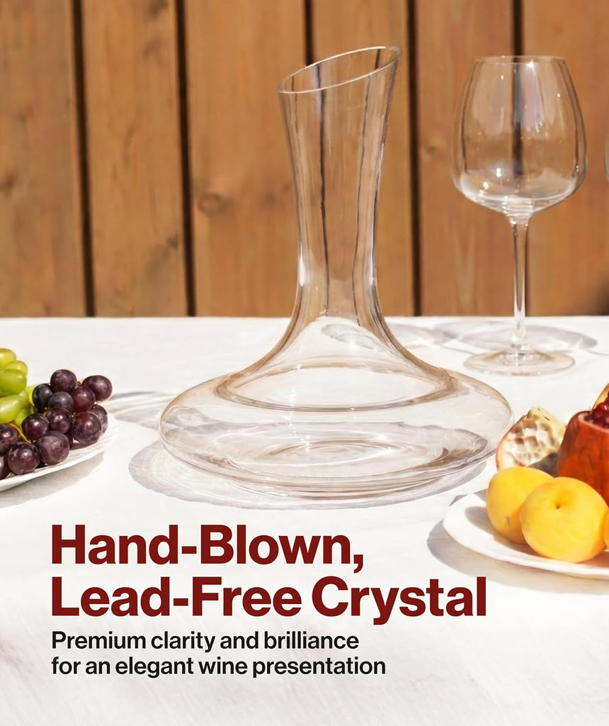 Large Elegant Crystal Wine Decanter with Aerator - 750ml Glass Decanter - Hand-Blown Lead-Free Clear Glass Carafe