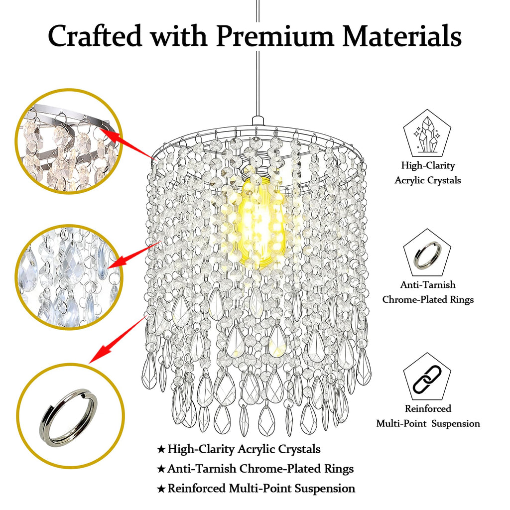 Chandelier Shades, Mini Crystal Shade, Acrylic Beaded Hanging Lampshade, Modern 2-Tiers Pendant Light Shades