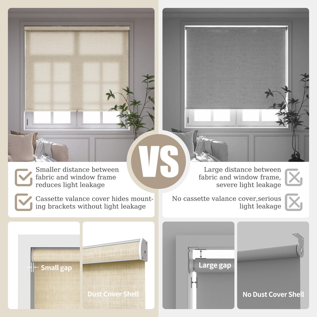 Linen Roller Shades, Cordless Roller Blinds, Yellow, Custom Size
