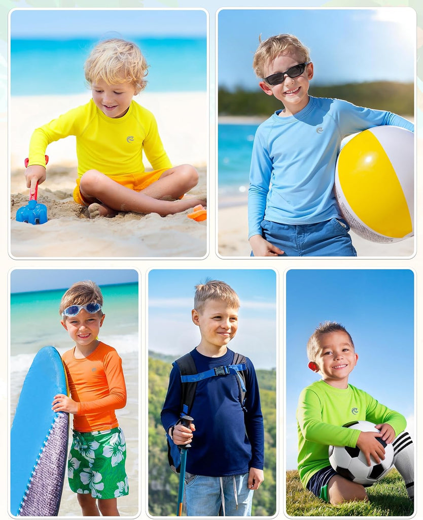 Boys UPF 50+ Swim Shirt Long Sleeve, 1 or 2 Pack Rash Guard Tops