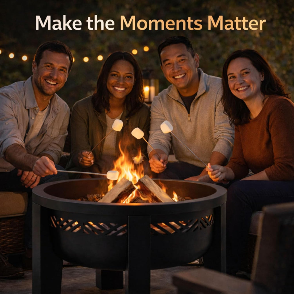 Fire Chief Wood Burning Fire Pit with Tabletop Lid - Modern Outdoor Metal Fire Pit