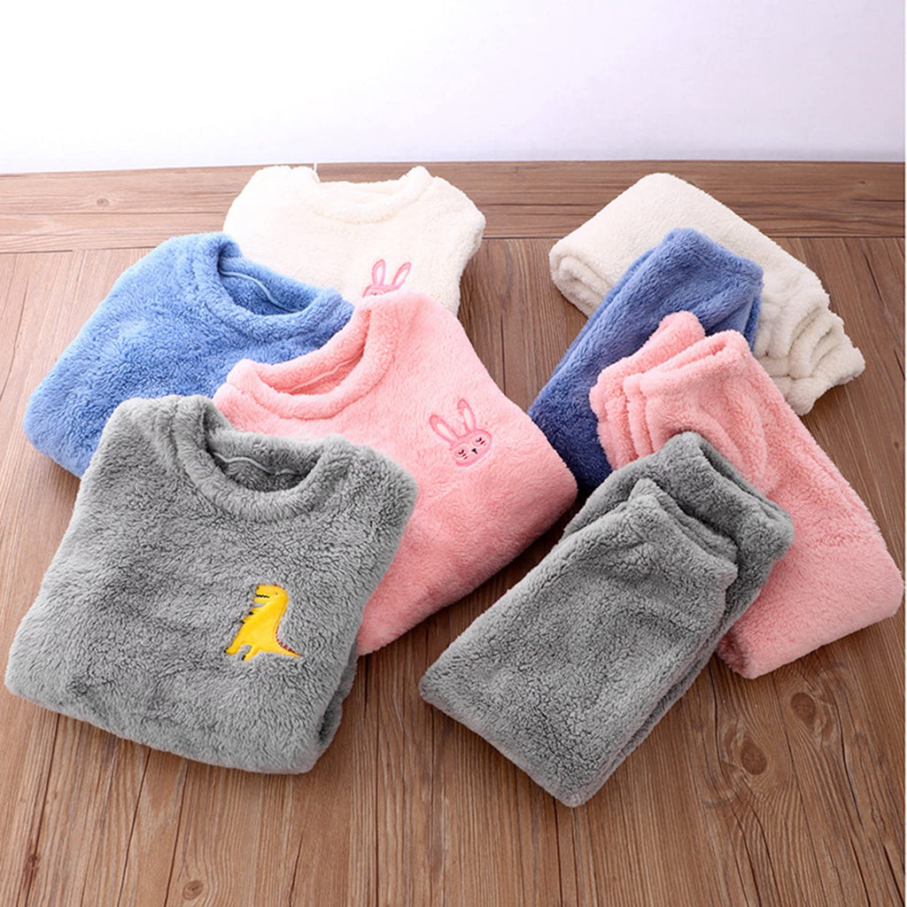 Fleece Pajama Set Winter Warm Plush Tops Pants Outfits Sleepwear Soft Comfy 2 Piece Loungewear for Unisex PJS