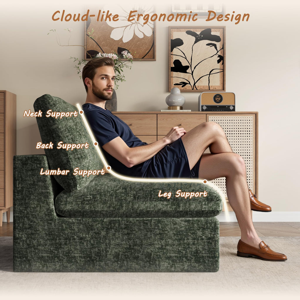 Boneless Sectional Couch, Cloud Sofa Bed, Green