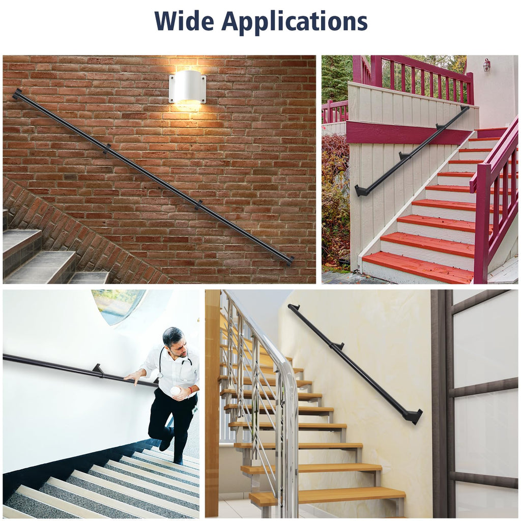 Industrial Stair Railing Metal Hand Rails for Indoor & Outdoor Steps Wall Mount Hand Rails for Indoor Stairs 1.25"