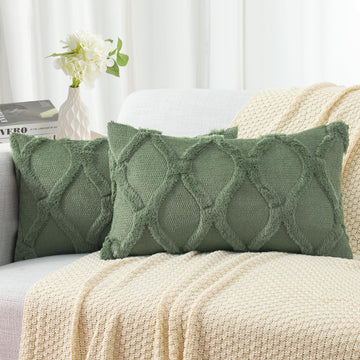 Fall Faux Fur Olive Green Throw Pillow Covers 12x20 Set of 2