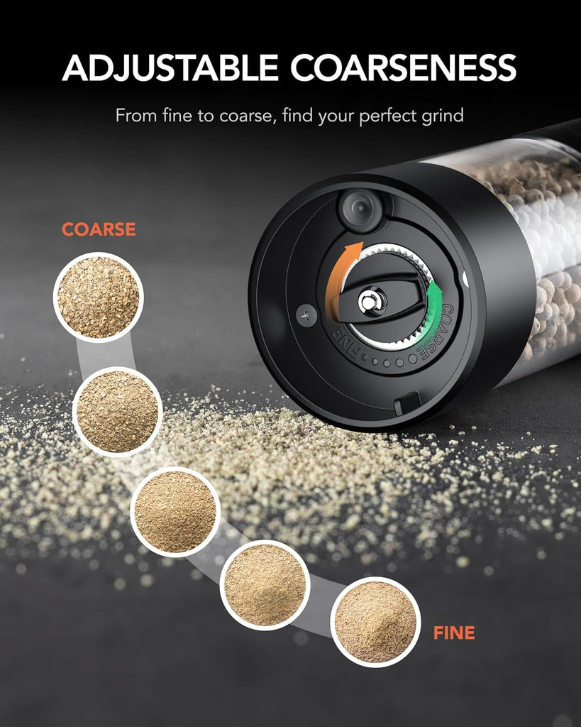 Electric Salt & Pepper Grinder Set, Rechargeable 2 Pack, Dual Black - Set of 2
