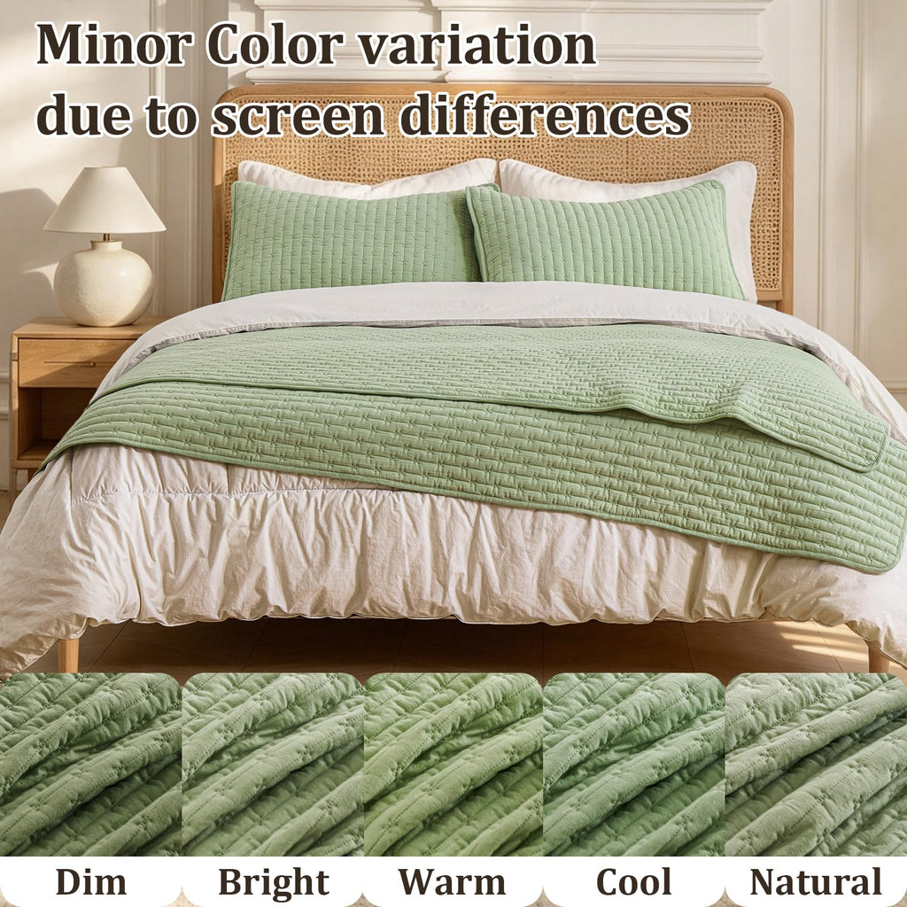 Cotton Quilt Sets Oversized King Size 120x120 Soft Bedspread Cozy Striped Quilted Bedding with 2 Shams Decorative