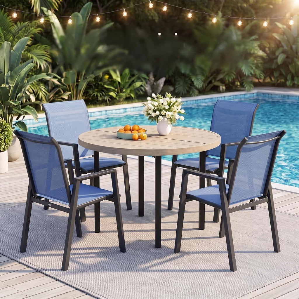 Stackable Patio Chairs Set of 6, Outdoor Dining Chairs with High Back & Metal Frame, Lightweight Sling Chair for Lawn