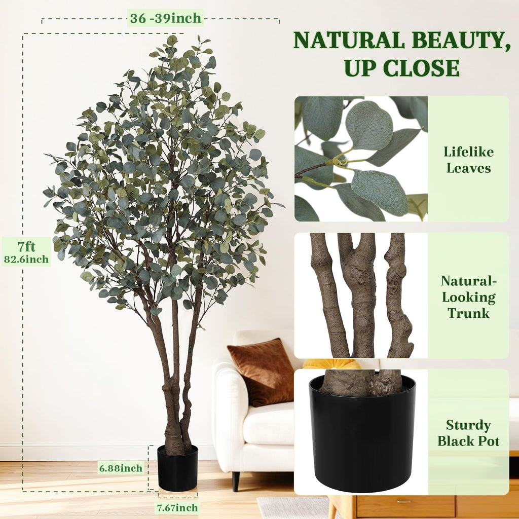 Artificial Eucalyptus Tree 8FT, Large Faux Eucalyptus Tree for Indoor Decor