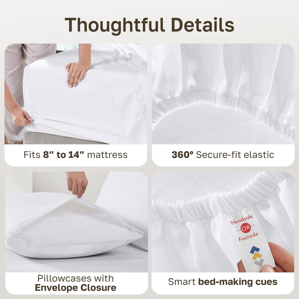 Queen Sheet Set - Natural 100% Cotton Sheets Queen Bed Set with Deep Pockets, Soft Sateen Weave, Breathable and
