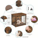 Dog Crate Furniture with Cushion, Wooden Kennel Table with Double Doors, Indoor Dog House