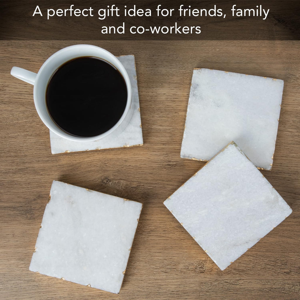 Square White Marble/Gold Edged Coasters (), Multicolor - Set of 4