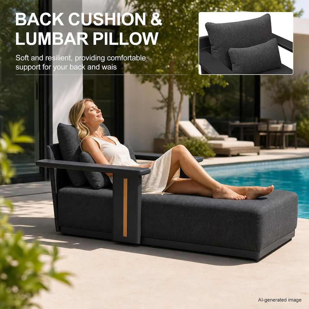 Patio Chaise Lounge Chair 1 Piece with Lumbar Pillow, Grey | Lumbar pillow support, Fade resistant premium fabric