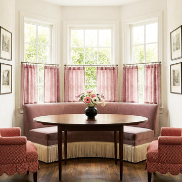 Pink Cafe Curtains for Girls Room, Rod Pocket & Back Tab Light Filtering Faux Linen Short Window Drapes Semi Sheer