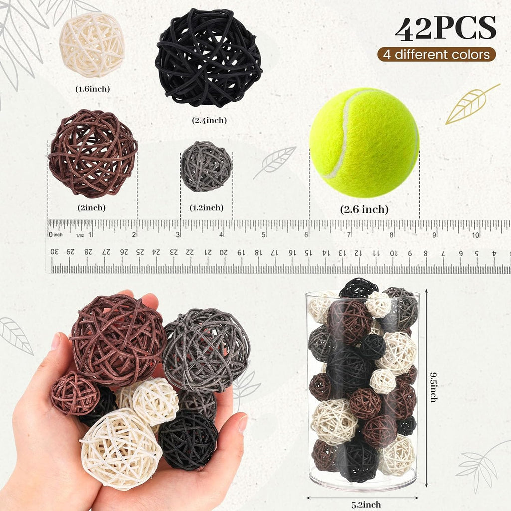 Decorative Balls for Bowl Centerpiece, Wicker Rattan - Set of 42