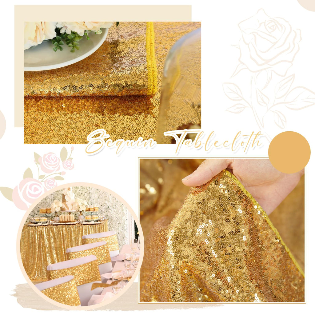 Gold Sequin Tablecloth 60"x102" Wedding Glitter Table Cloth