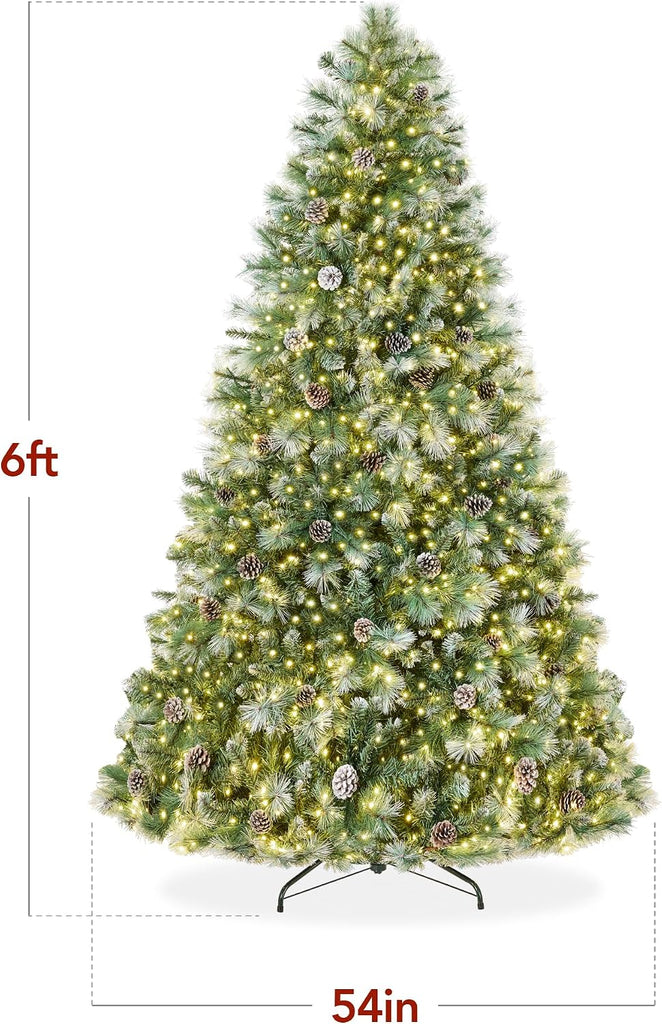 Pre-Lit Scotch Pine Christmas Tree, Premium Frosted Pre-Decorated Artificial Holiday Decor w/ 946 Branch Tips