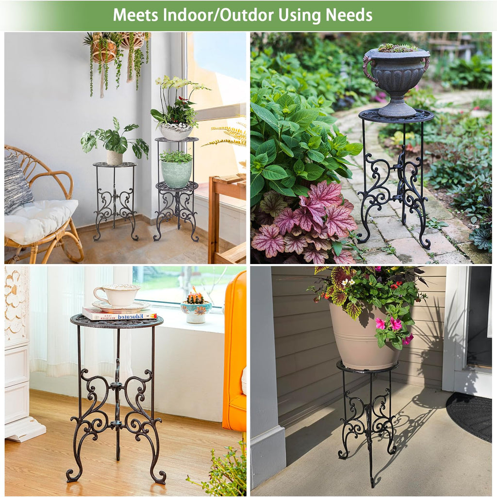 Cast Iron Potted Plant Stand, 19.3 Inch 1 Tier Metal Planter Rack