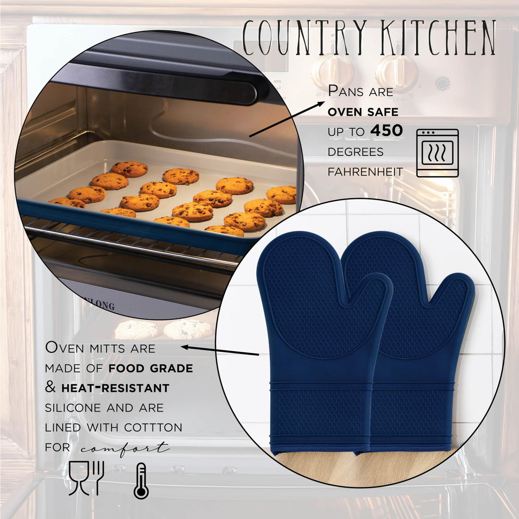 Nonstick Stackable Bakeware Set - Deluxe Heavy Duty, Durable, Easy Release Baking Set, Denim, 13 Pcs