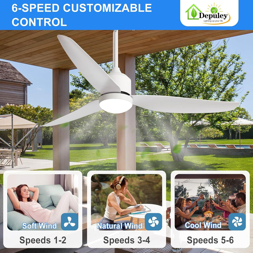 52 Inch White Waterproof Gazebo Fans with Lights Outdoor Hanging - Plug in Remote App Control for Patios Farmhouse Porch - 6 Speed Reversible DC Motor A101-B0F5WNQB9K