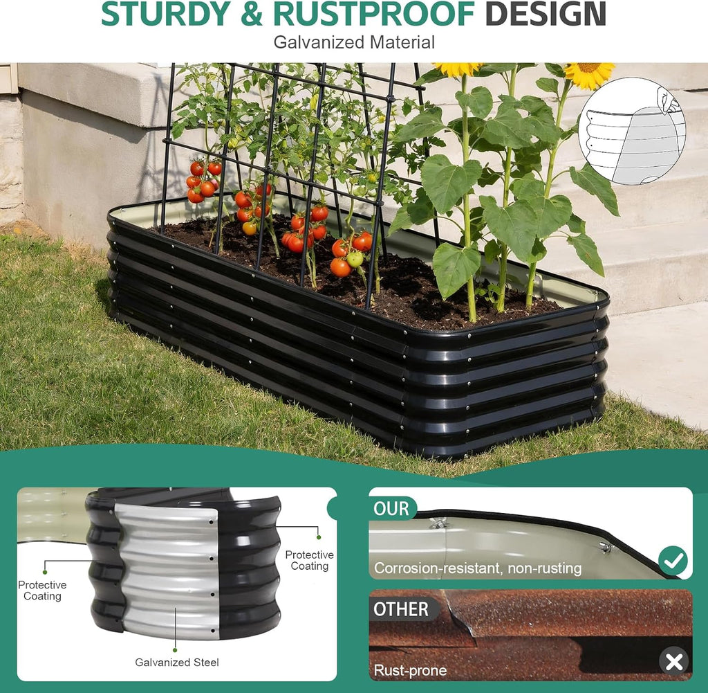 5 in 1 Galvanized Raised Garden Bed, 8x3x1.4ft, Grey | Modular Metal Planter Box Outdoor, with Bracing Rods, Safety