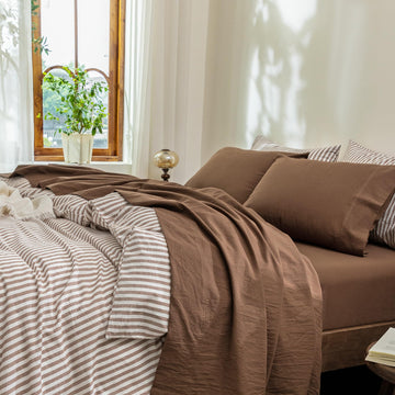 Cotton Sheets Set : Linen Feel Up to 19'' Extra Deep Pocket
