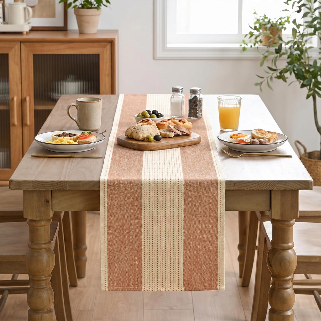 Caramel Farmhouse Rustic Fall Table Runner, Seasonal Macrame Fabric Kitchen Dining Holiday Wedding Table Decor Party