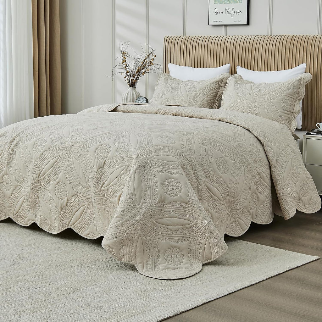 Oversized King Bedspreads 128x120 for Extra Wide Tall King or Cal King Bed Ultrasonic Quilted Coverlet Set 3 Piece