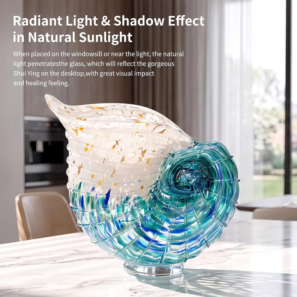 Hand Blown Glass Conch Shell Vase & Statue - Dual-Purpose Ocean Flower Vase