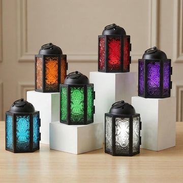 Mini Moroccan Tea Light Candle Holder Lanterns - 4.25" Small Decorative Lantern for Table or Hanging, Metal with