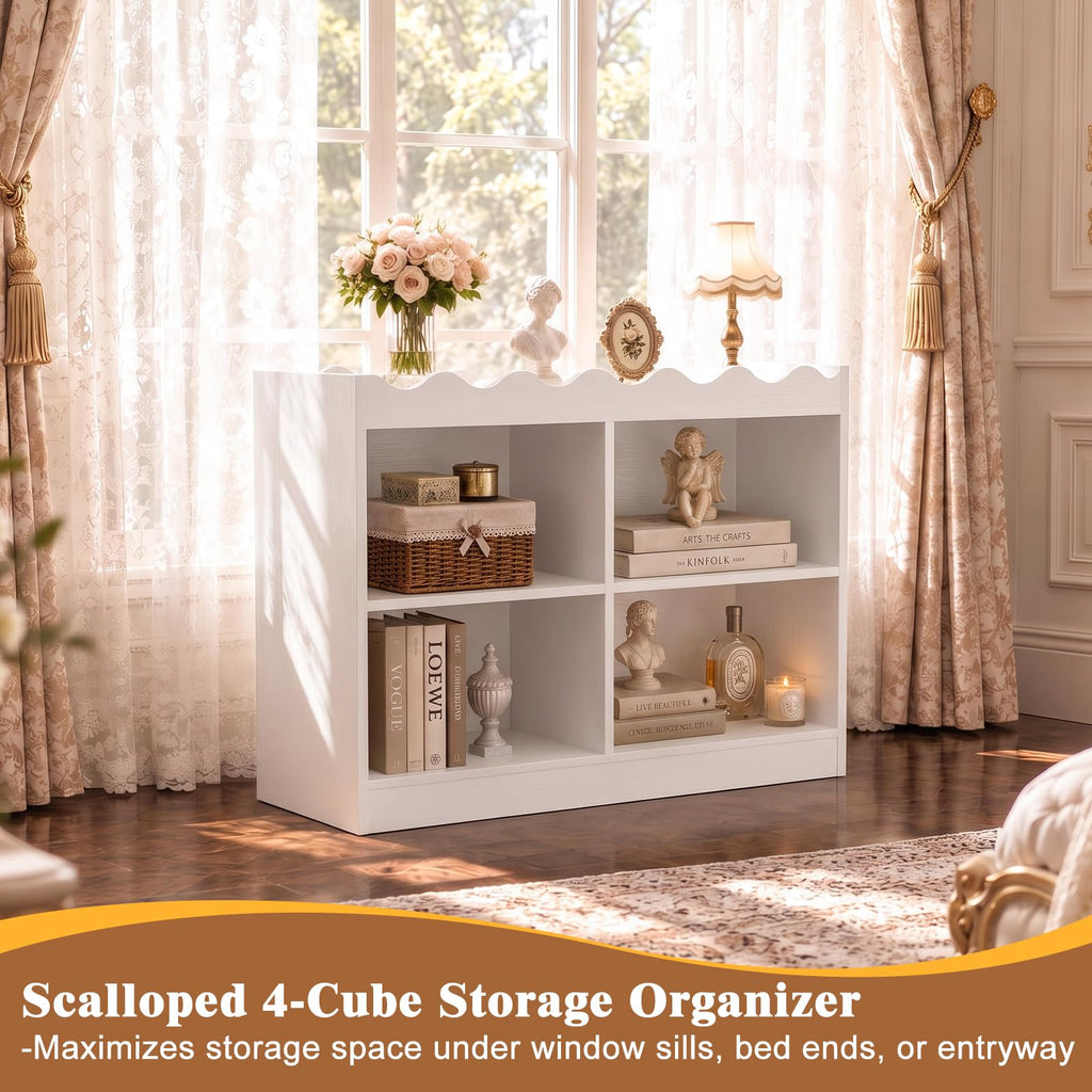 Scalloped 4 Cube Storage Organizer, 3-Tier Short Cube Bookshelf 32"