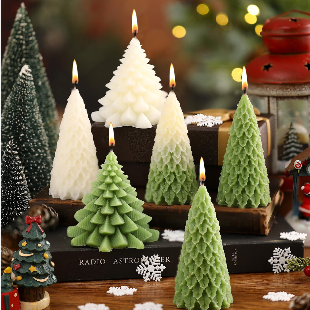 6 Pcs Christmas Tree Candles Decorative Xmas Wax Candles Decor
