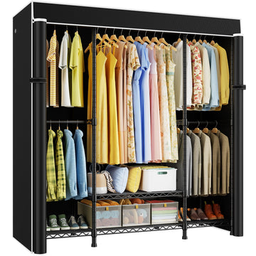 E3C Heavy Duty Portable Closet Wardrobe with Black Fabric Cover