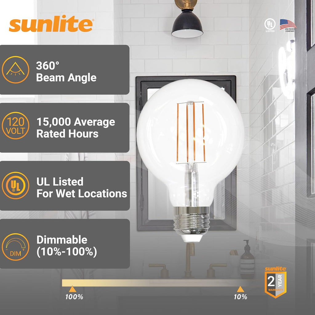 G25 LED Light Bulbs 8.5W 100W Equivalent Amber 2200K Long Filament Vintage LED Globe Light Bulbs Vanity Bathroom