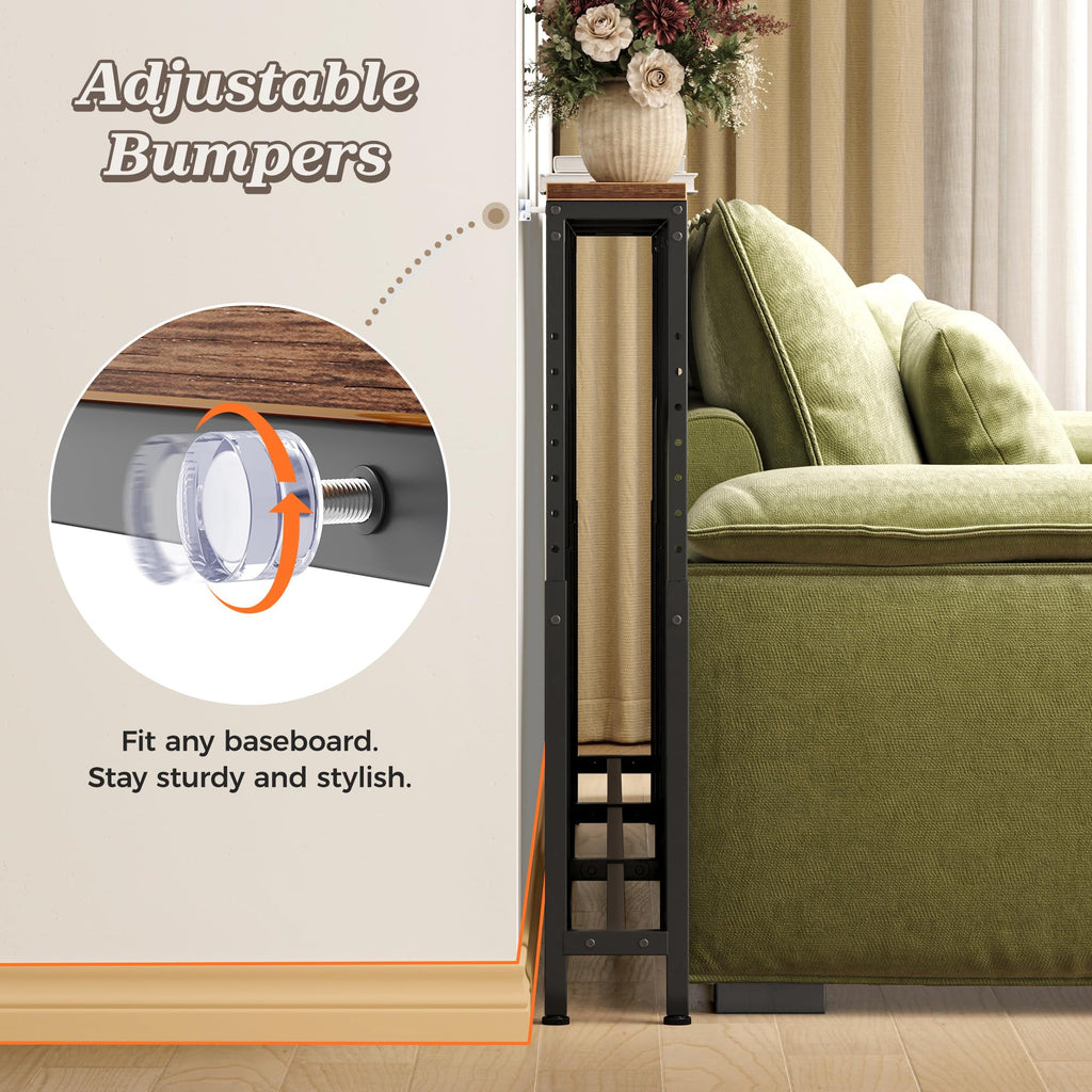 Narrow Console Table with Power Outlets & USB-C, Rustic Brown