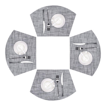 Wedge Placemats Set of 4 Round Table Placemats Woven Vinyl Place Mats Non Slip Round Table Mats Wipe Clean, Gray White