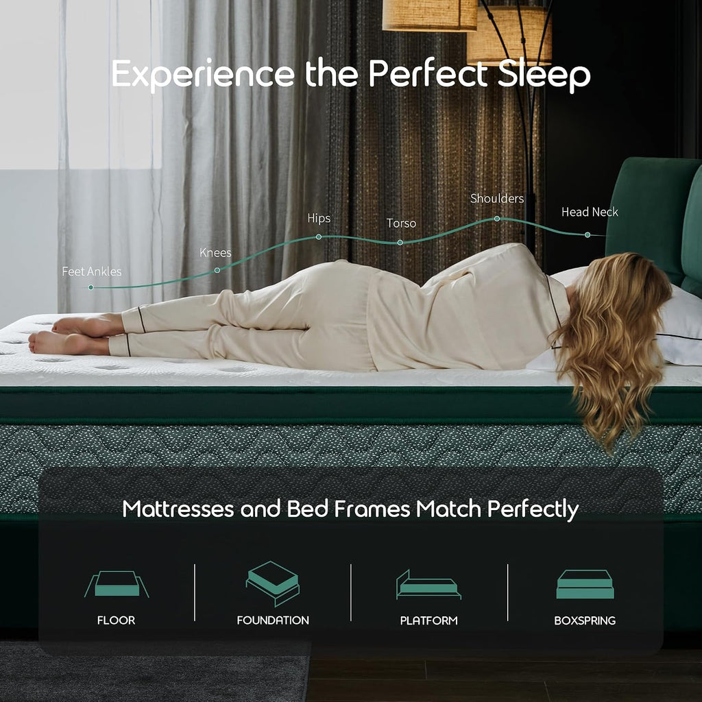 Queen Hybrid Mattress, 12" Gel Memory Foam Mattress in a Box, Cooling Medium Firm Bed with Wrapped Coils, CertiPUR-US