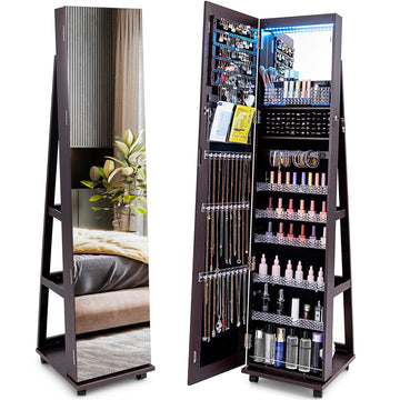 360° Rotating Jewelry Organizer, Lockable Jewelry Armoire (Espresso)