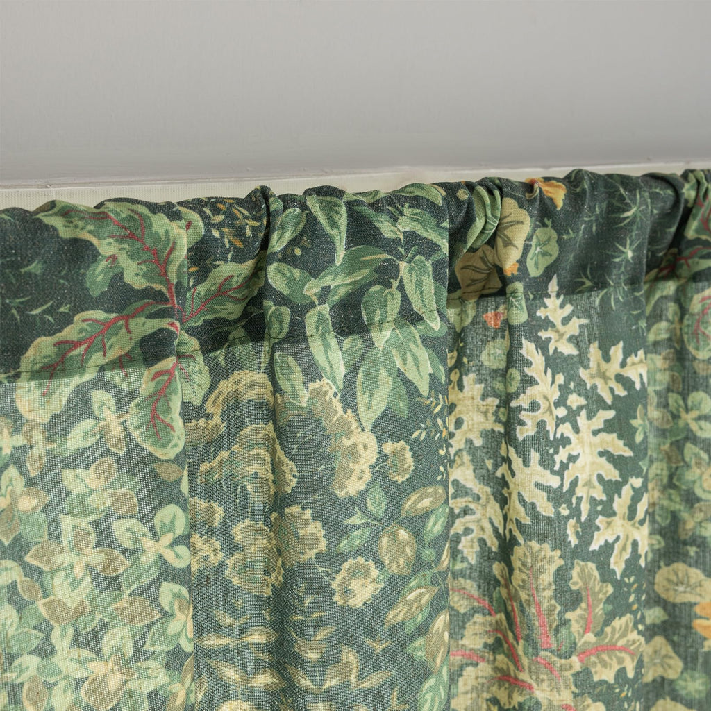French Country Kitchen Valance for Windows 18 Inch Length 1 Panel Farmhouse Leaf Dark Green Linen Valance Curtains
