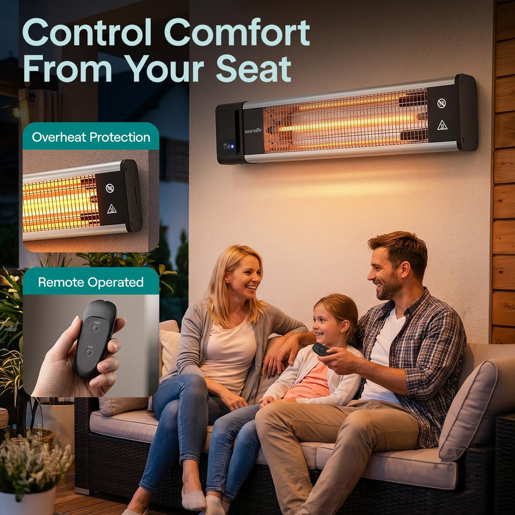 Infrared Patio Heater, 1500W, IP65 Approved, Odorless, Wall-Mounted Heater with Remote, Indoor/Outdoor , Restaurant