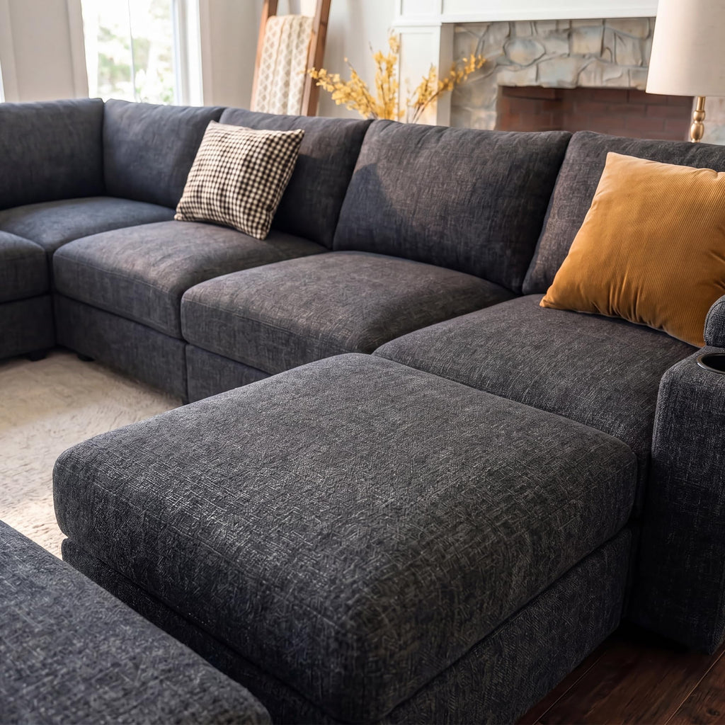 Moudular Sectional Couches, Chenille Fabric U Shaped Cloud Sofa
